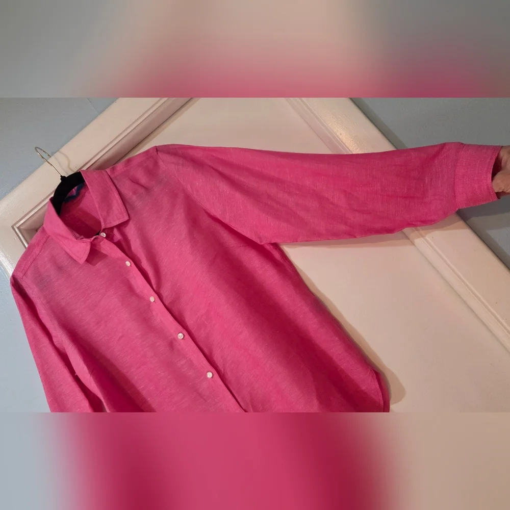 Women's J.McLaughlin Pink Britt Linen Long Sleeve Blouse, Size L - Picture 9 of 14
